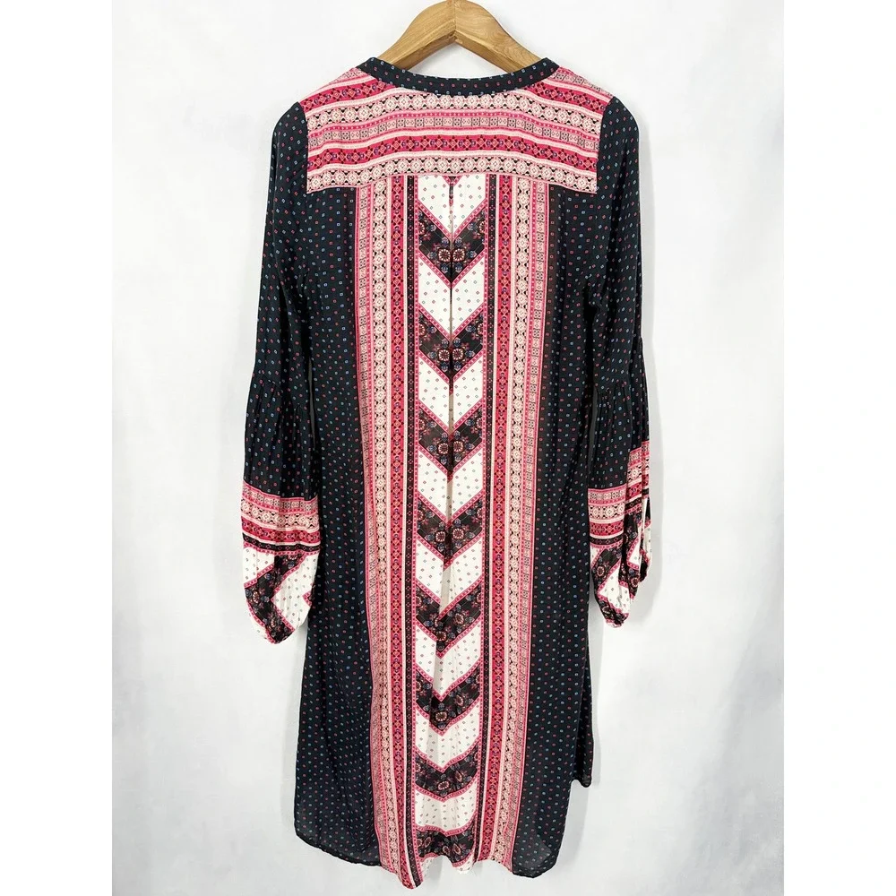 Free People Peace Maker‎ Long Sleeve Geometric Black Dress Women's Size Medium